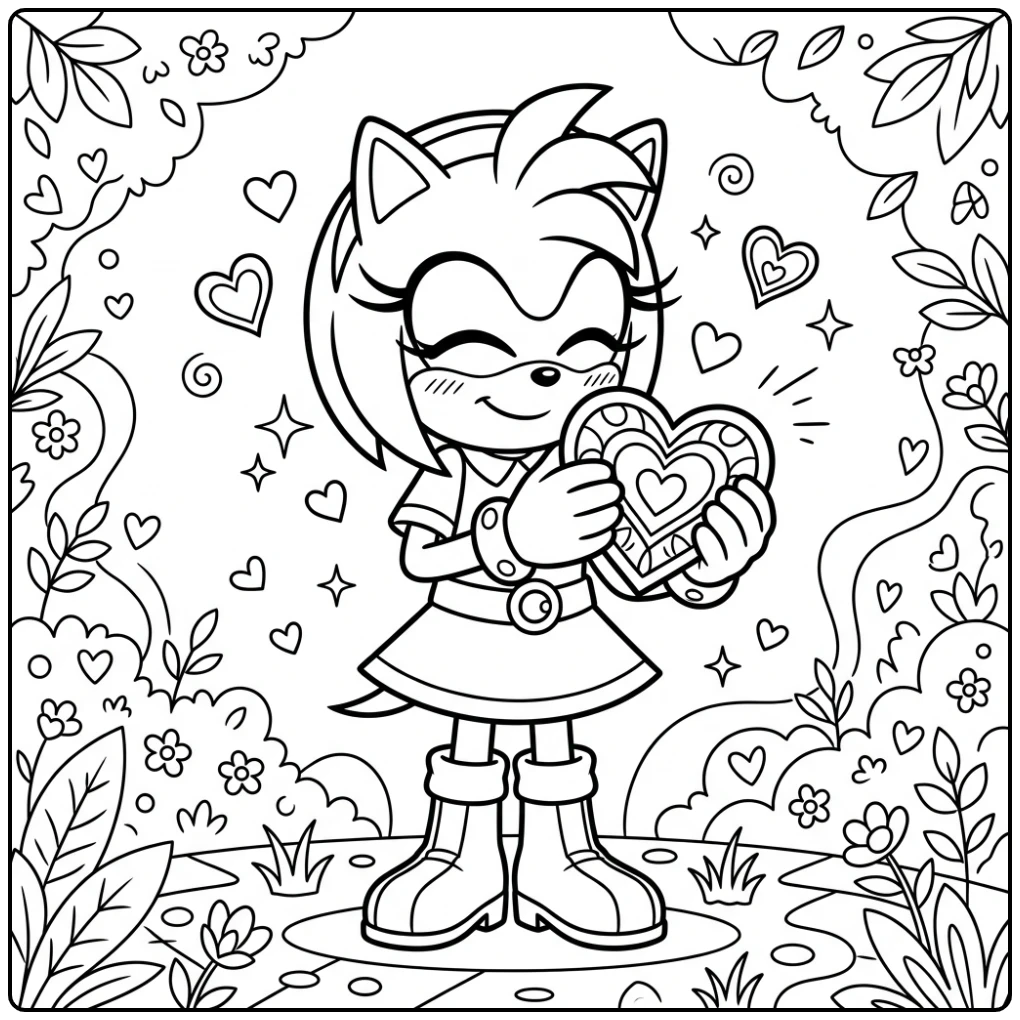 Beautiful Amy Rose Hugging a Heart coloring page