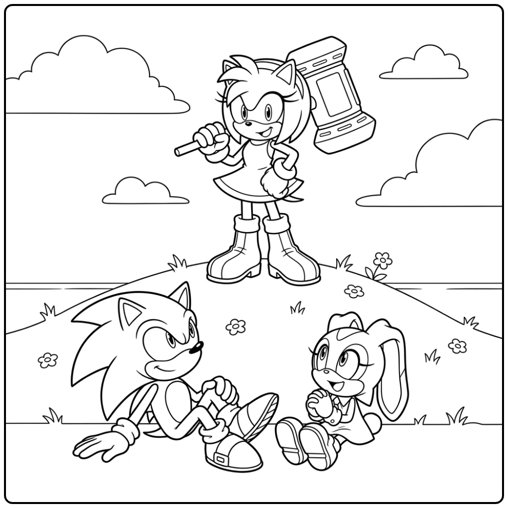 Cheerful Amy Rose and Cream Scene coloring page
