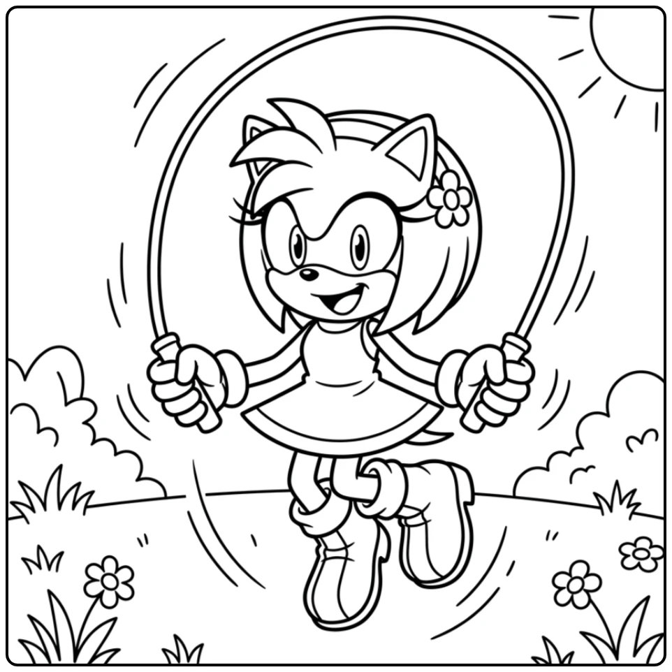 Amy Rose Jumping Rope coloring page