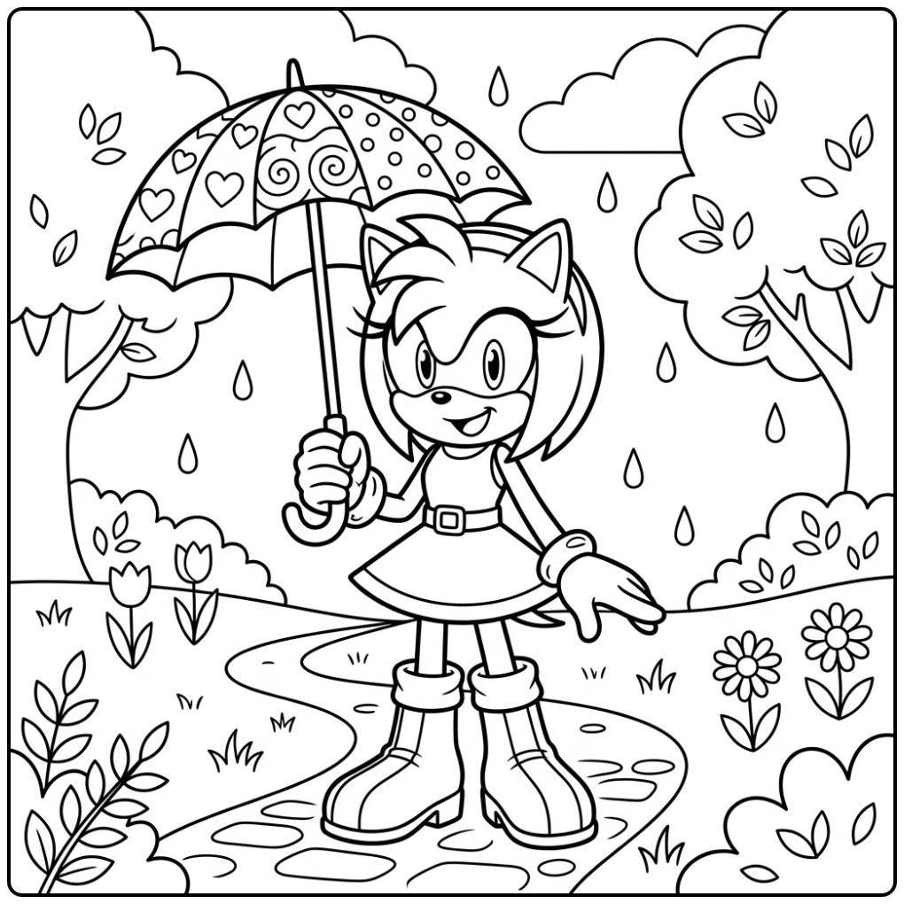 Amy Rose Protecting Herself Against Rain coloring page