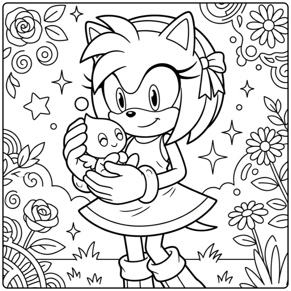 Amy Rose and Her Animal Friend Smiling coloring page