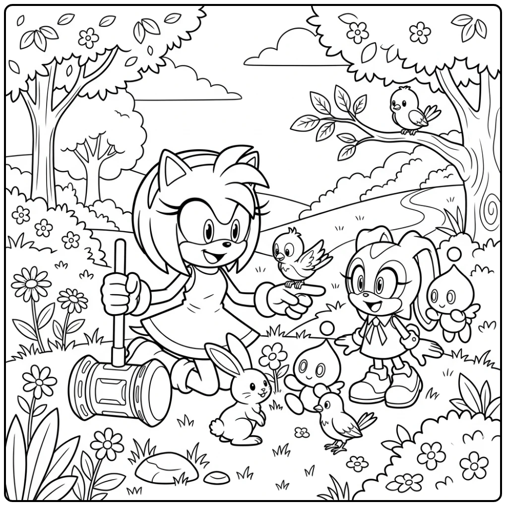 Amy Rose Enjoying Nature and Animals coloring page