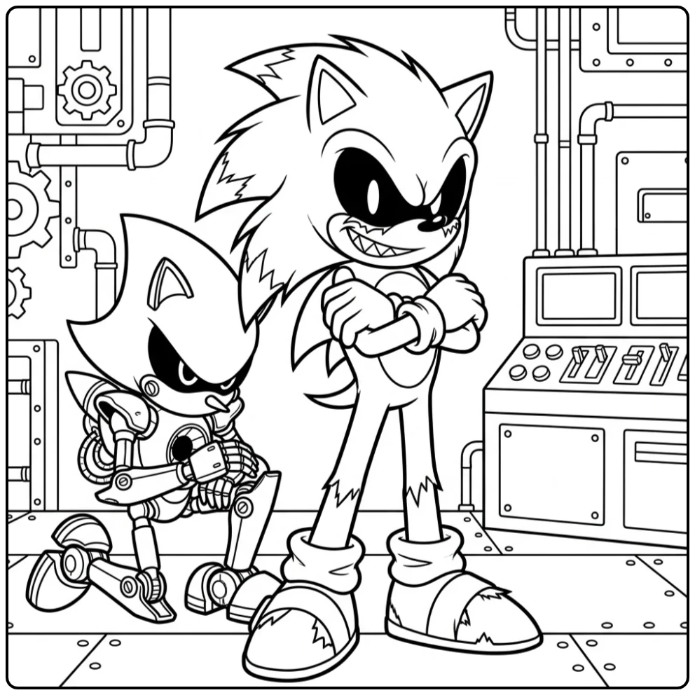 Frightening Sonic.EXE Ruling Over Metal coloring page