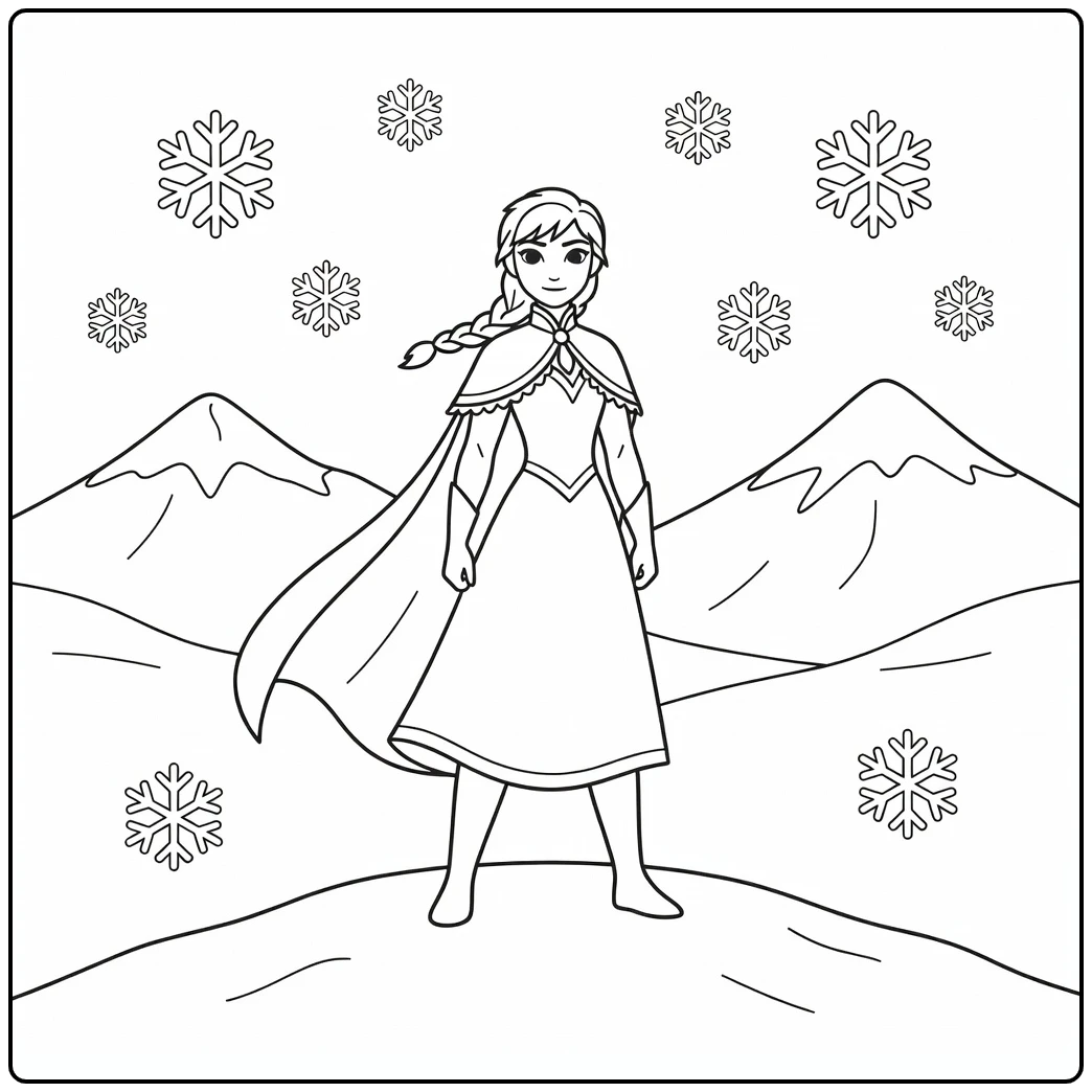 Anna Princess with Flowing Cape in the Snow coloring page