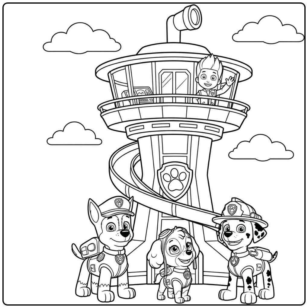 Adventure Begins Paw Patrol Lookout Tower Ryder and Team coloring page