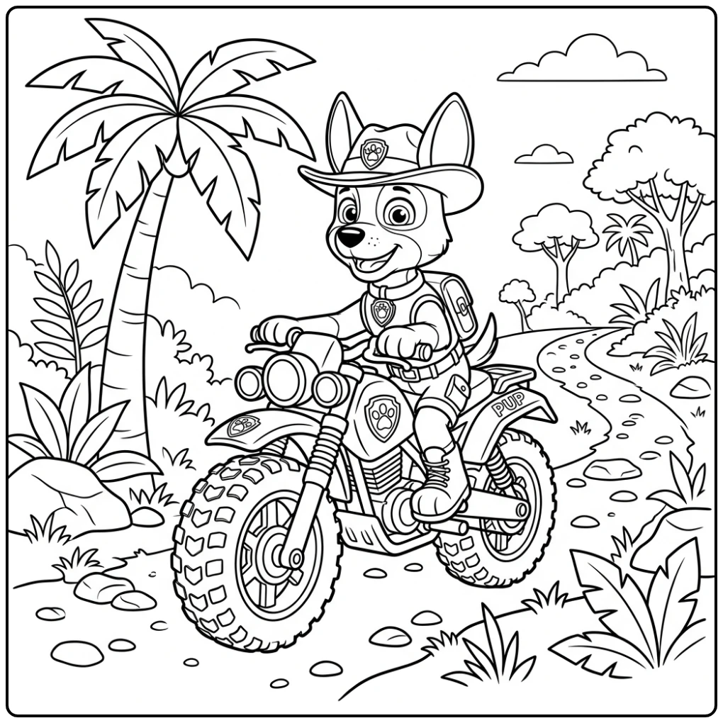 Adventure with Tracker Paw Patrol Moto Pups coloring page