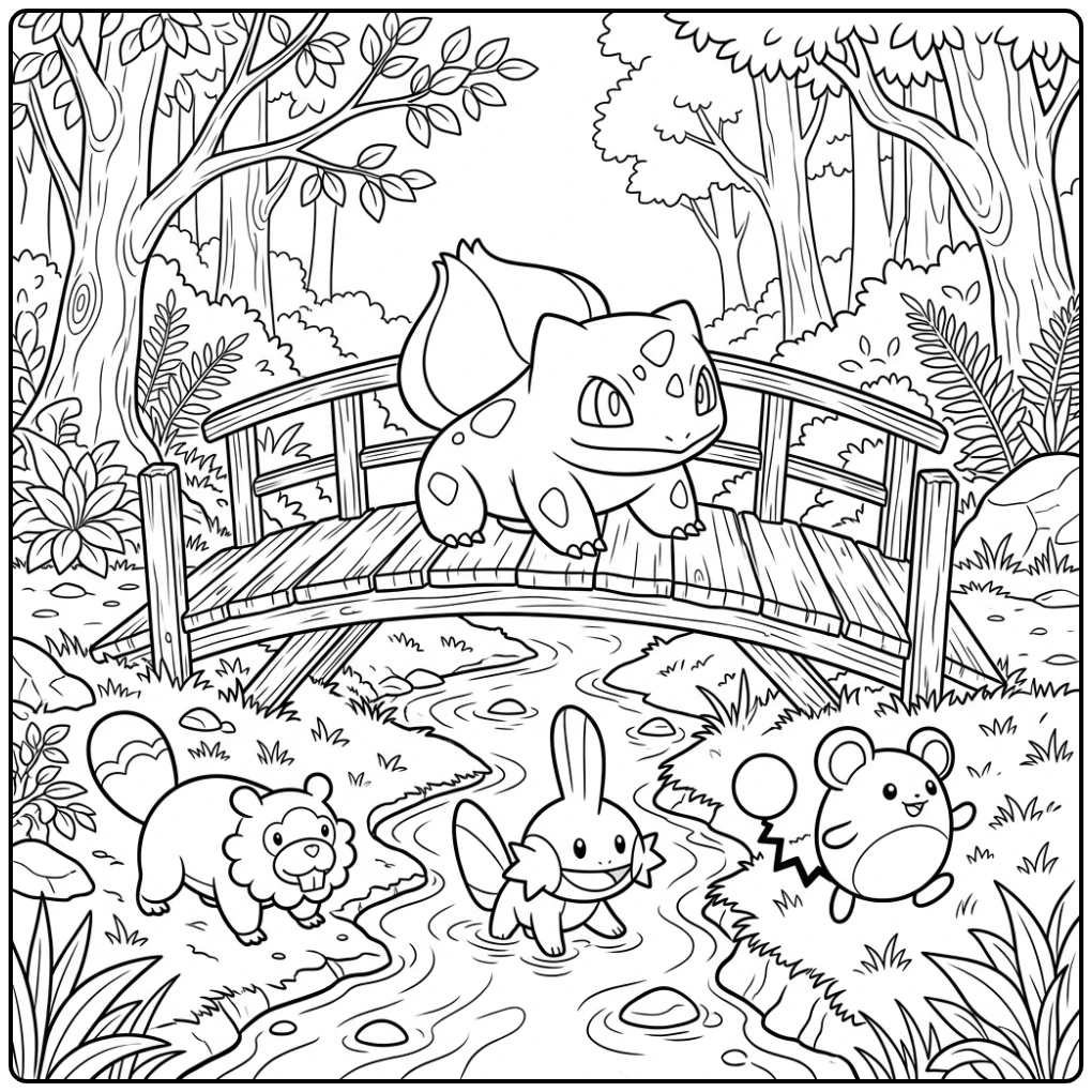Adventurous Bulbasaur in the Forest coloring page