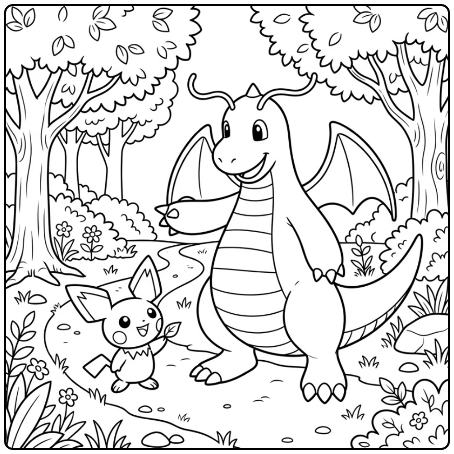 Adventurous Dragonite Signpost for Small Pokemon coloring page