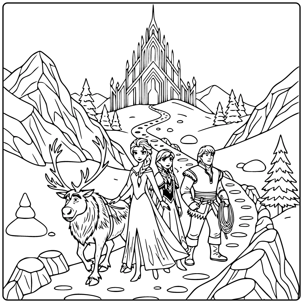 Adventurous Elsa for Fans with Her Friends coloring page