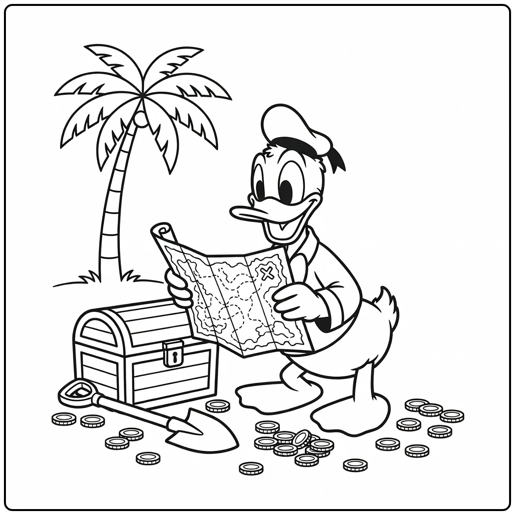 Detailed Donald Duck Treasure Hunting coloring page