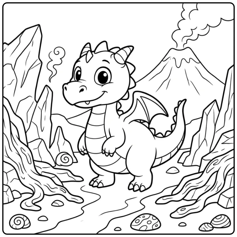 Adventurous Dragon with the Volcano coloring page