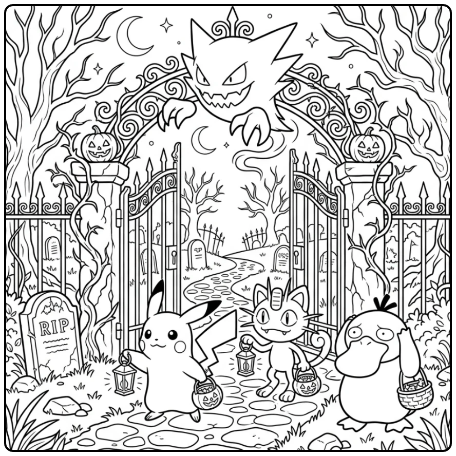 Adventurous Halloween Pokemon Pikachu Friends coloring page