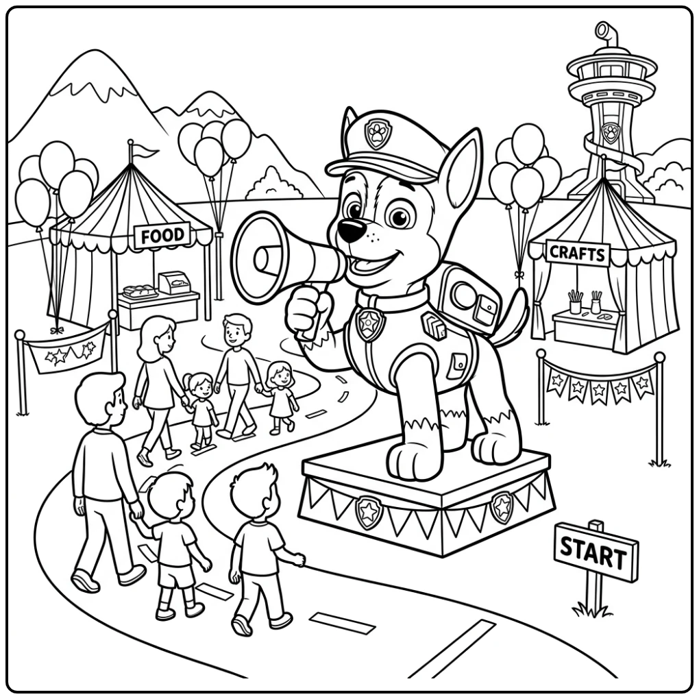 Adventurous Paw Patrol Chase's Megaphone in Action coloring page