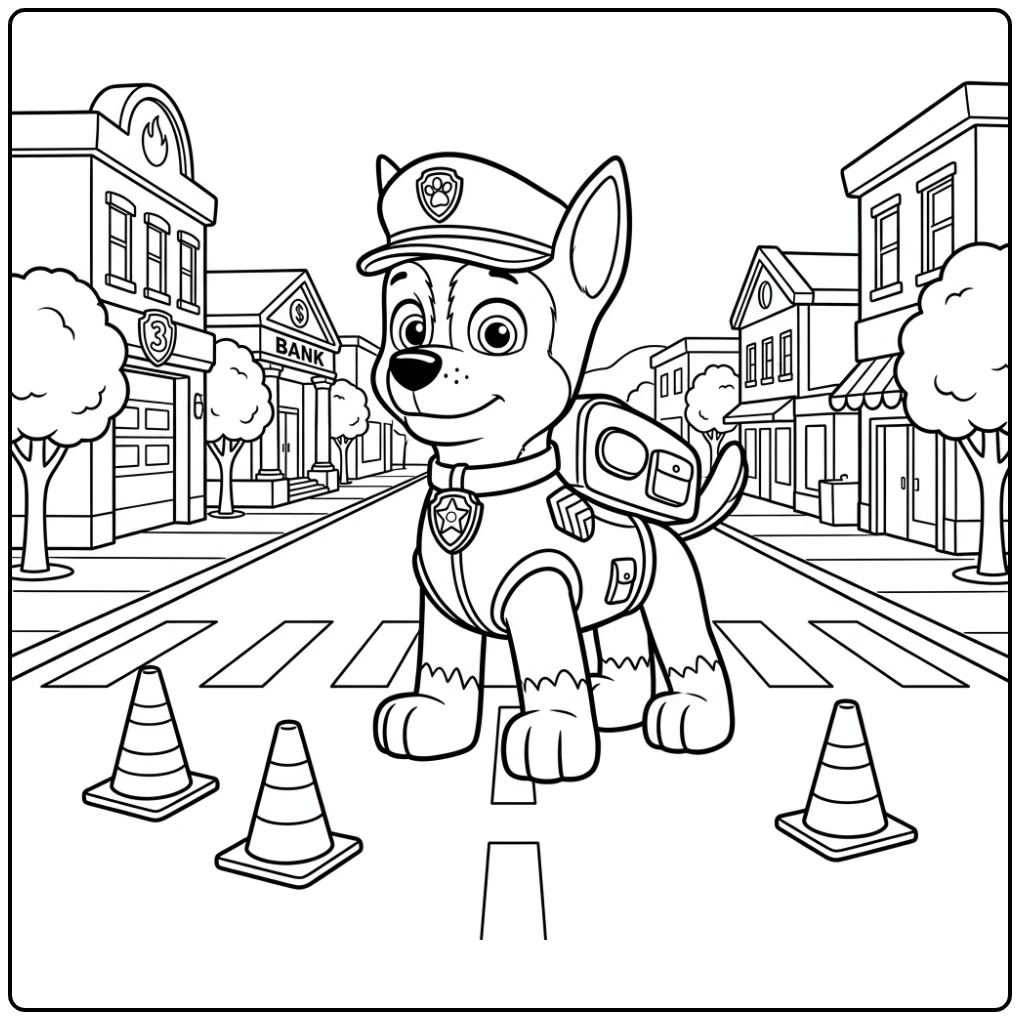 Adventurous Paw Patrol Chase and Ryder on Street coloring page