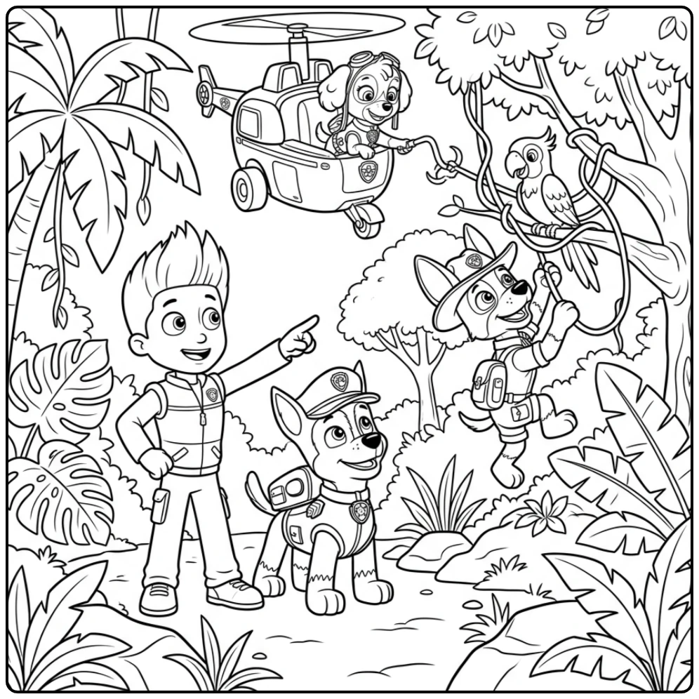 Adventurous Paw Patrol Chase Jungle Mission coloring page