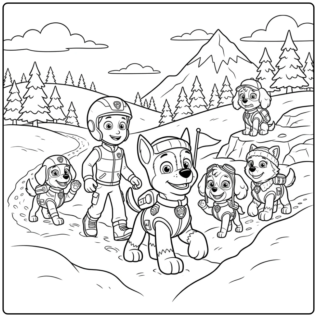 Adventurous Paw Patrol Chase Rescue in the Mountains coloring page