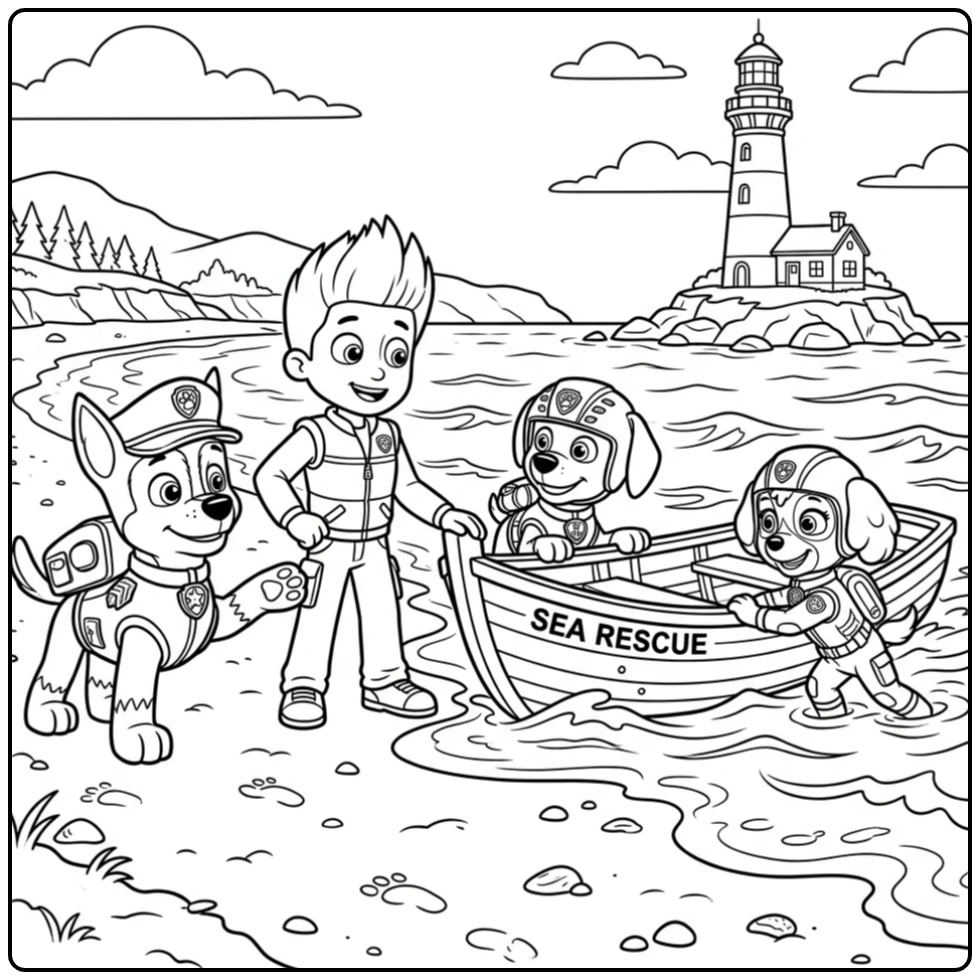 Adventurous Paw Patrol Chase Rescue on the Beach coloring page