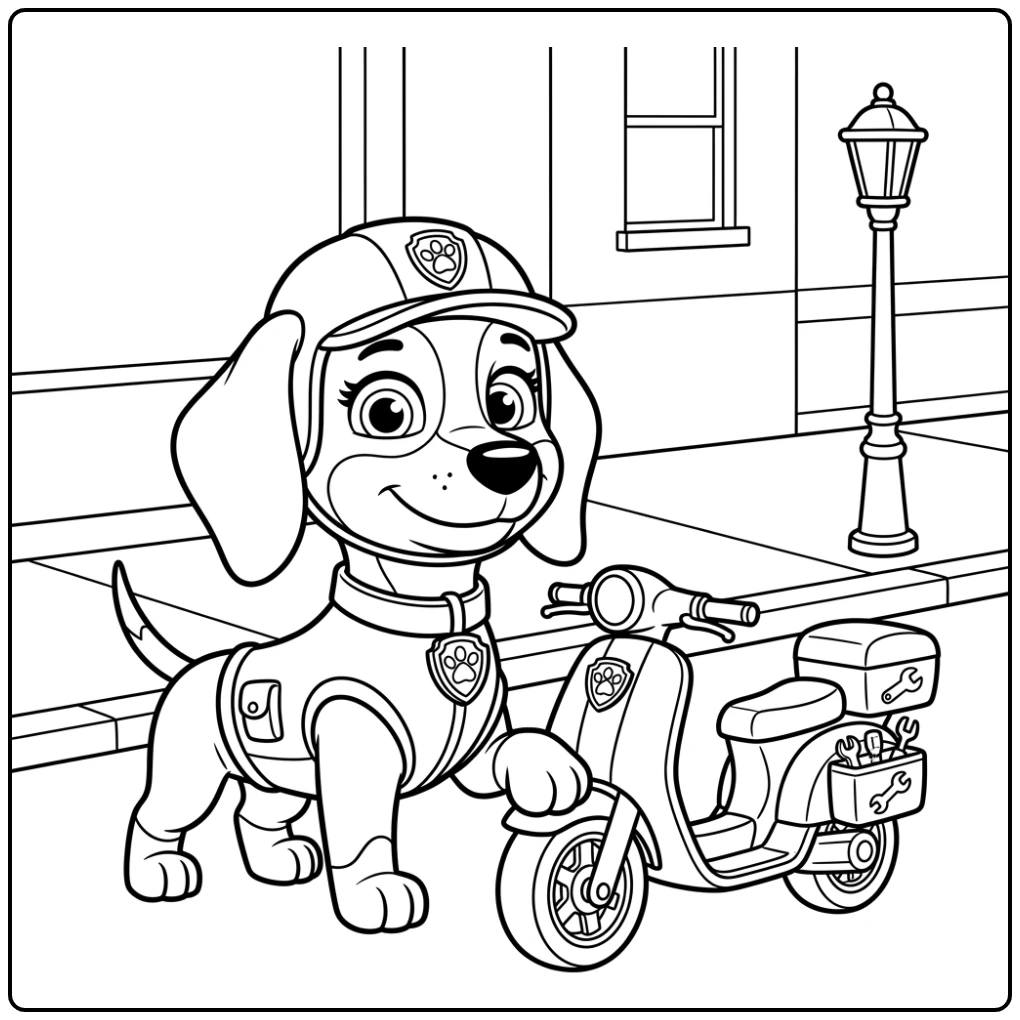 Adventurous Paw Patrol Liberty with Her Scooter coloring page