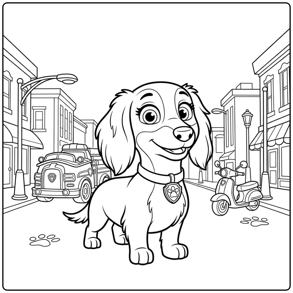 Adventurous Paw Patrol Liberty with Ryder and Team coloring page