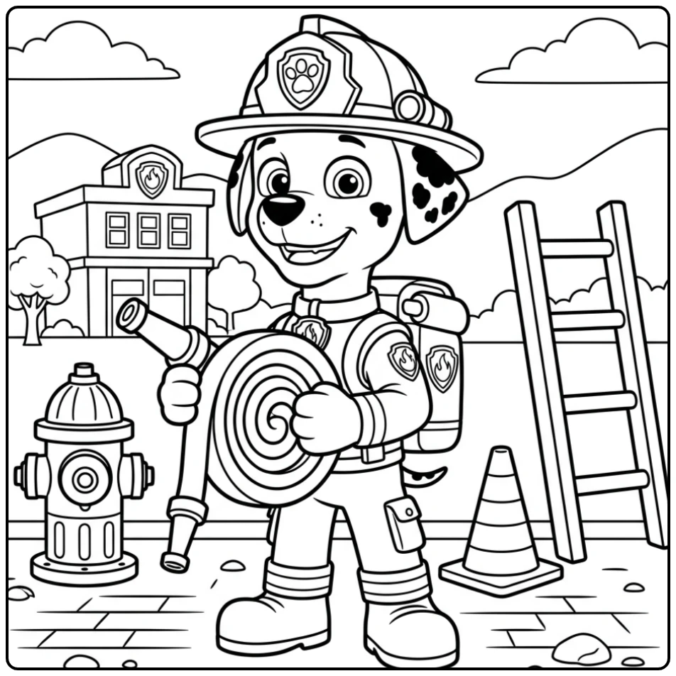 Adventurous Paw Patrol Marshall with Firefighter Gear coloring page