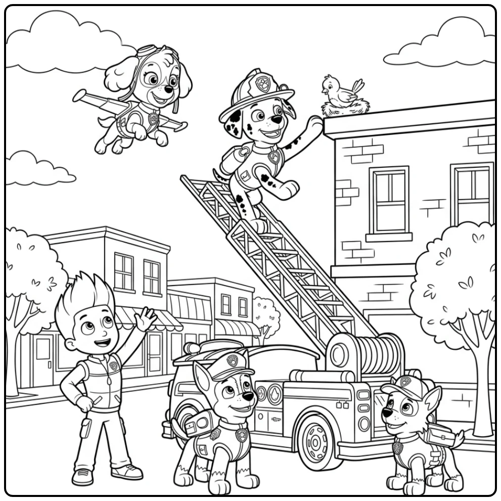 Adventurous Paw Patrol Marshall on Rescue Mission coloring page
