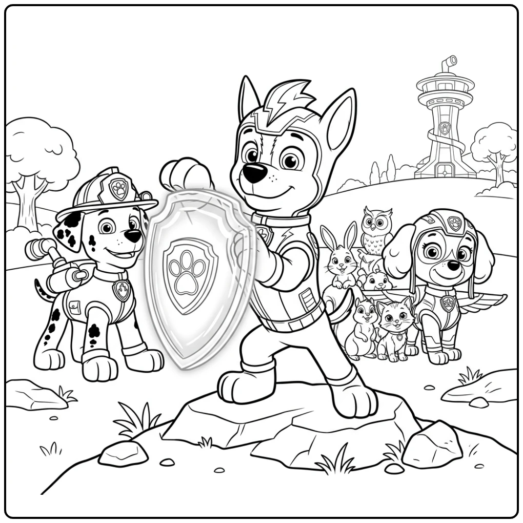 Adventurous Paw Patrol Mega Pups Heroes at the Work coloring page