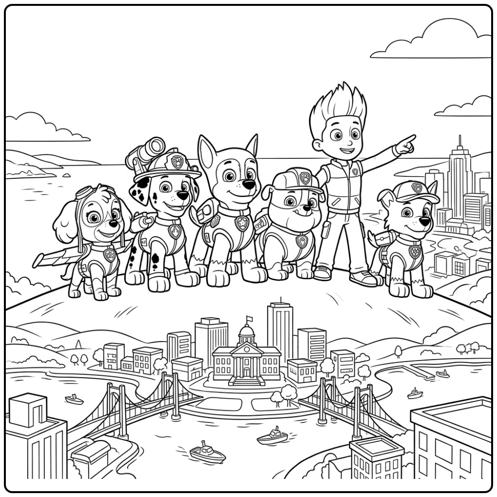 Adventurous Paw Patrol Mega Pups Team and Ryder coloring page
