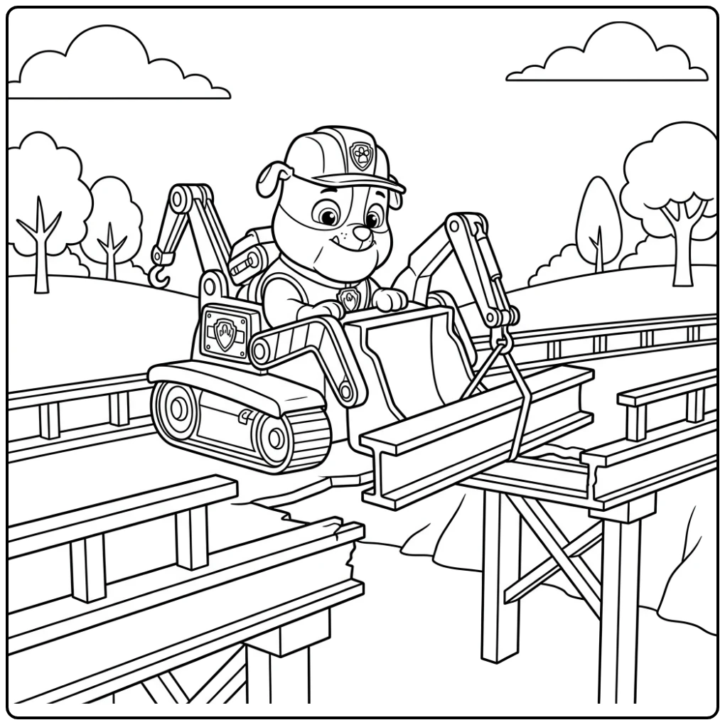 Adventurous Paw Patrol Rubble Bridge Repair coloring page