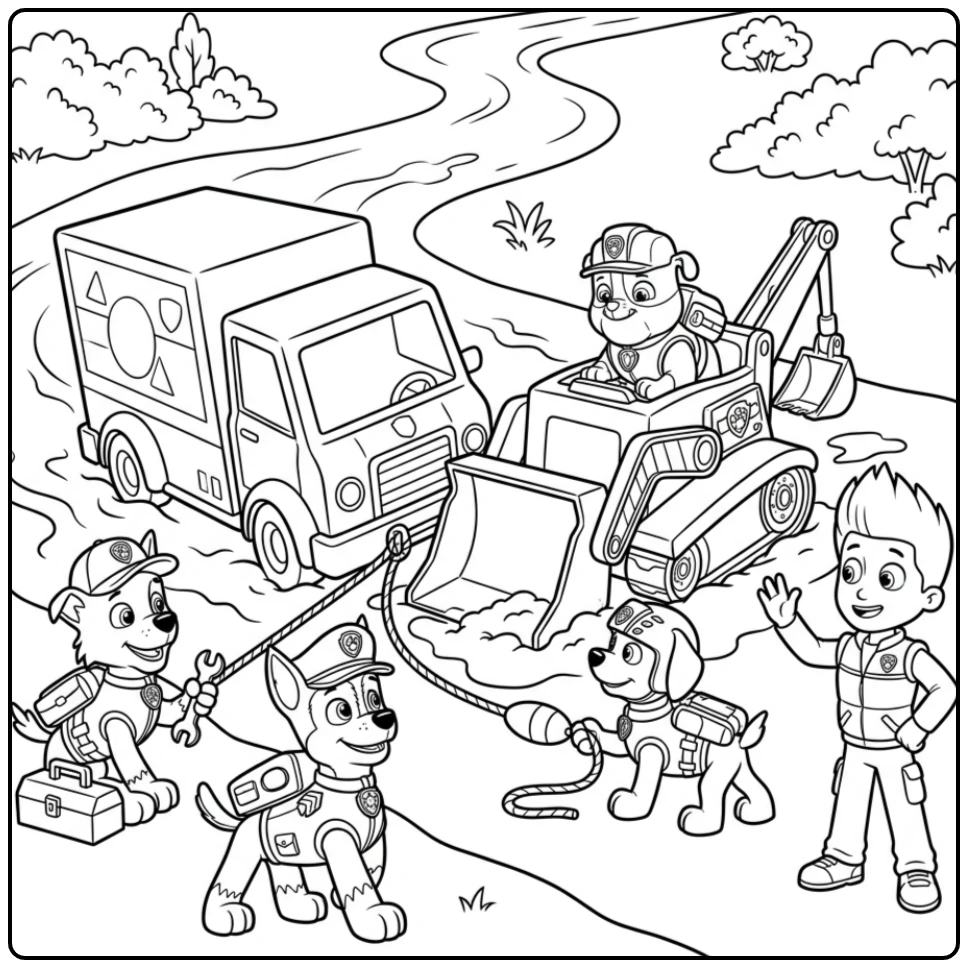 Adventurous Paw Patrol Rubble Rescue of the Truck coloring page