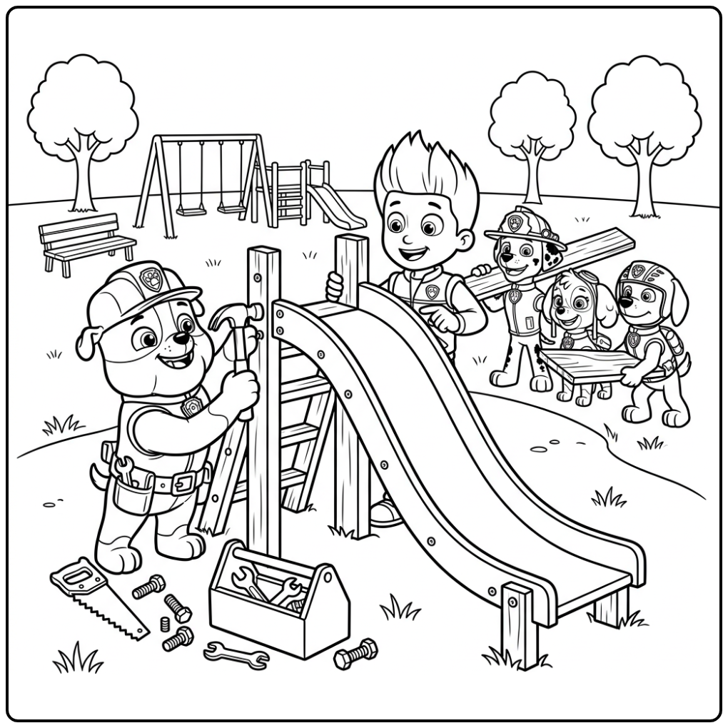 Adventurous Paw Patrol Rubble's New Slide coloring page