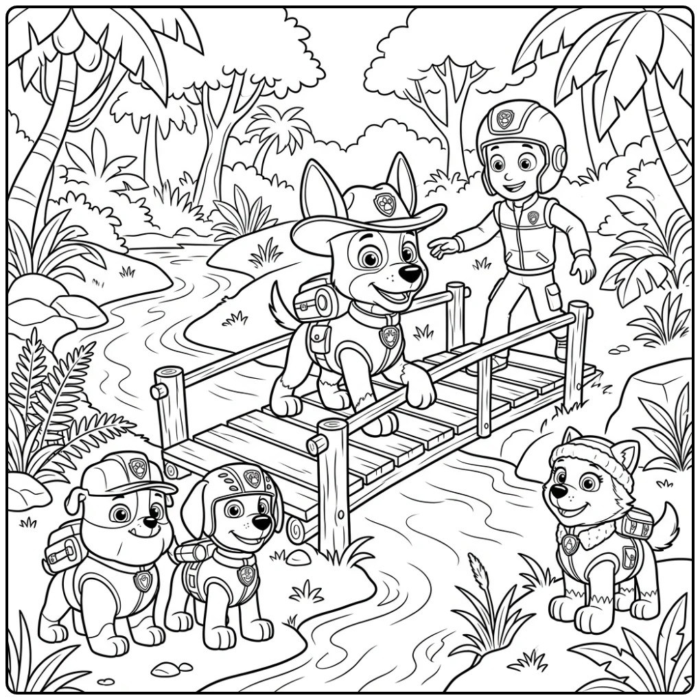 Adventurous Paw Patrol Tracker in the Jungle coloring page