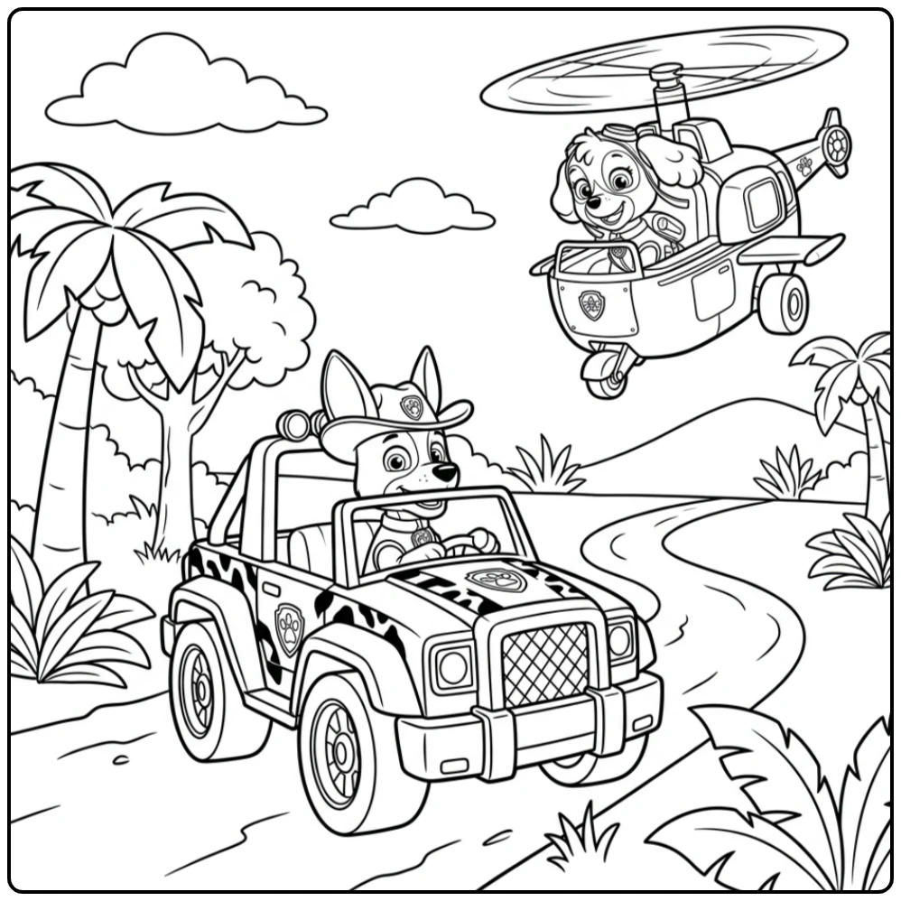 Adventurous Paw Patrol Tracker Jungle Expedition coloring page