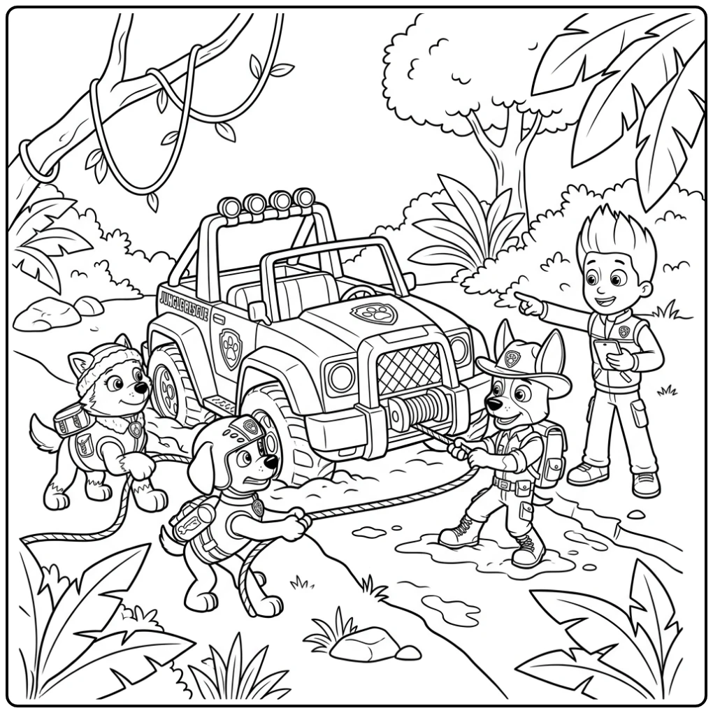 Adventurous Paw Patrol Tracker Jungle Rescue Action coloring page