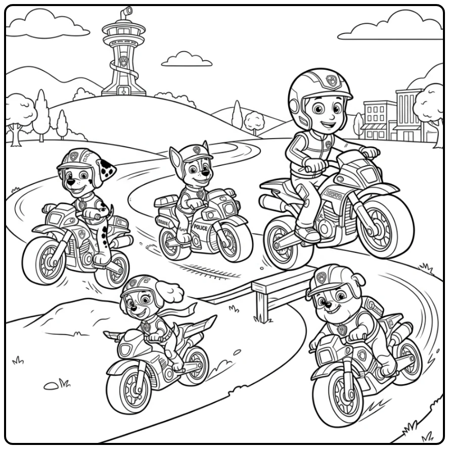 Adventurous Paw Patrol Moto Pups the Team coloring page