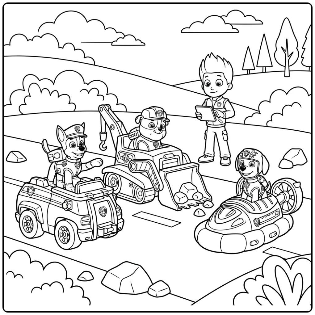 Paw Patrol coloring page with a rescue vehicle