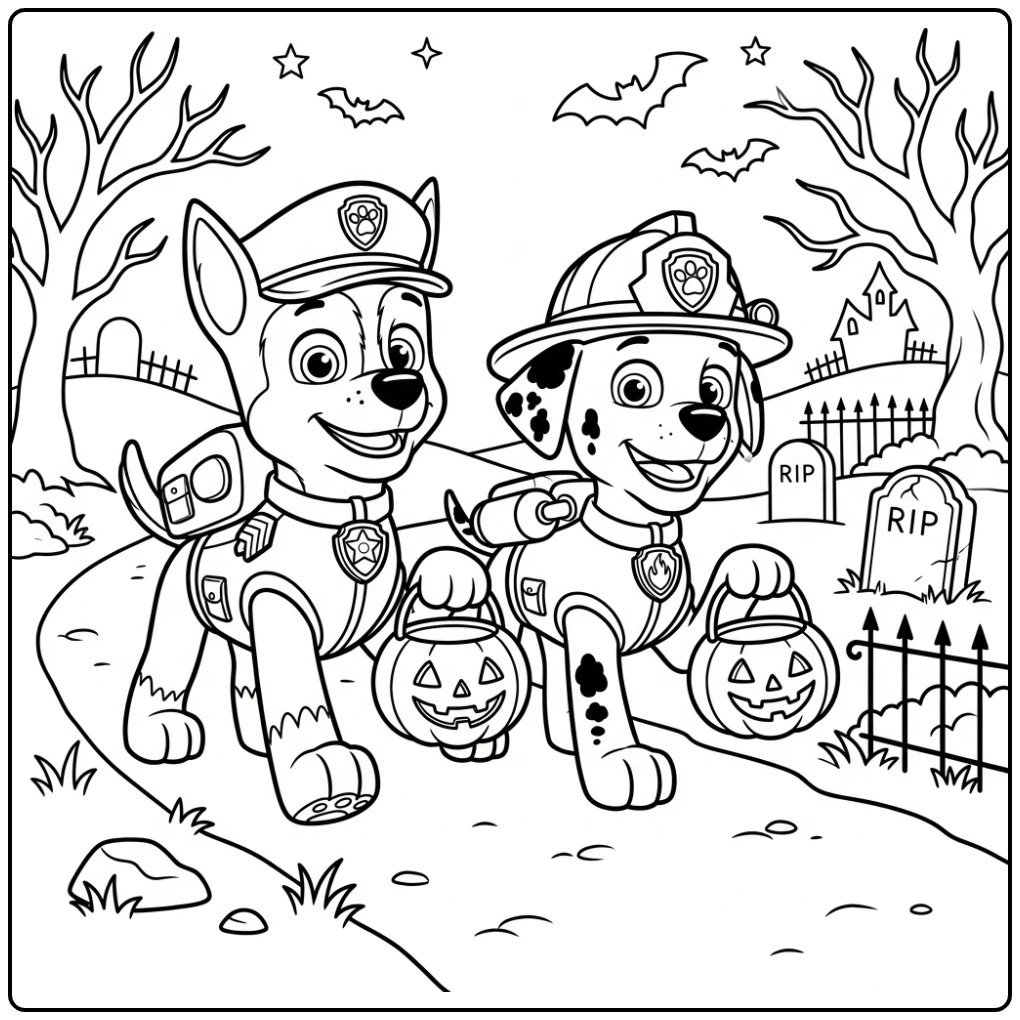 Adventurous Paw Patrol Halloween Chase Marshall coloring page