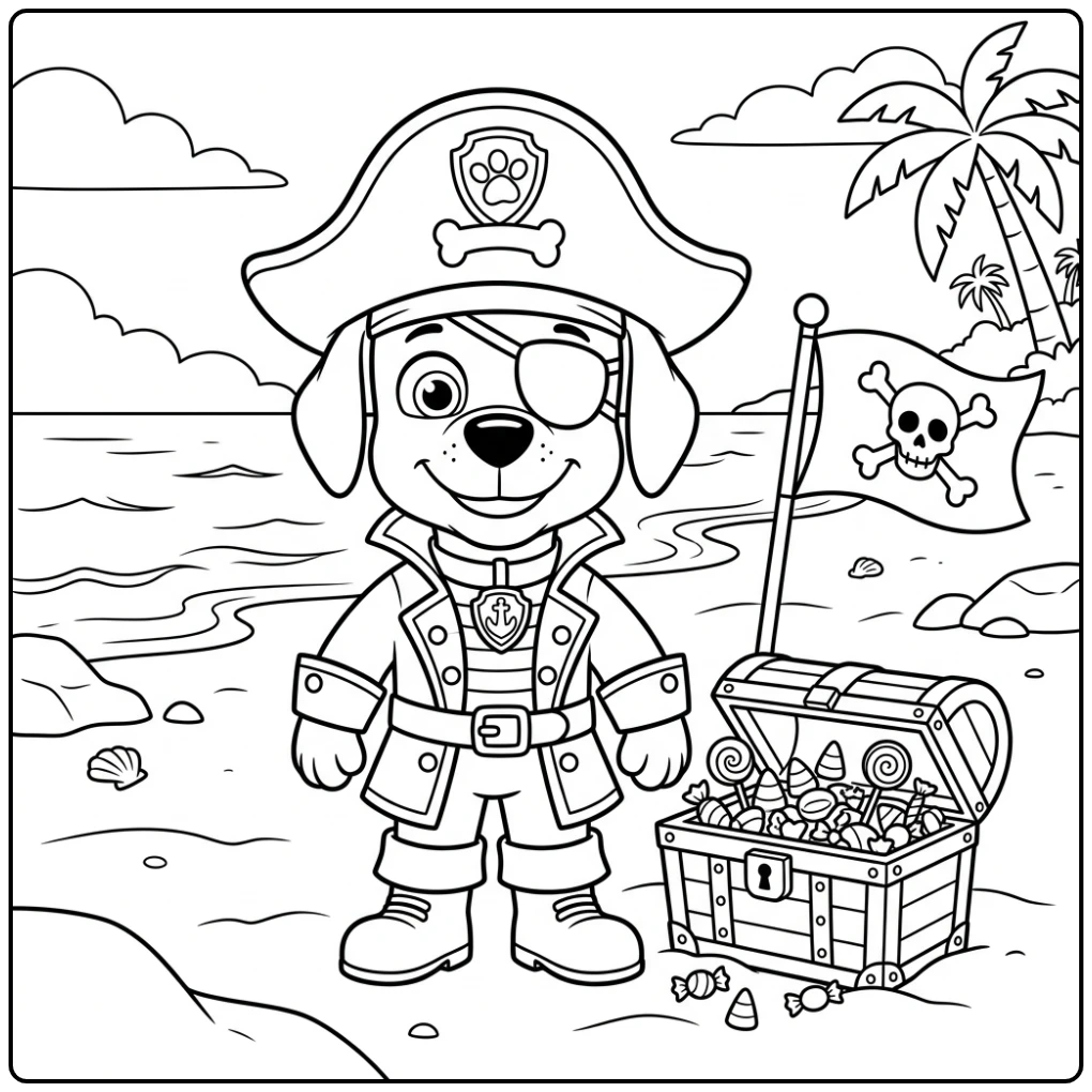 Adventurous Paw Patrol Halloween Zuma as Pirate Captain coloring page