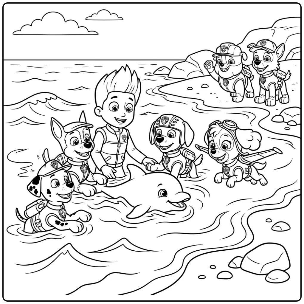 Adventurous Paw Patrol Dolphin Back Toward House coloring page