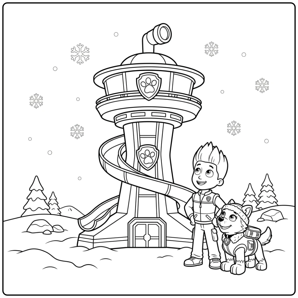 Adventurous Paw Patrol Lookout Tower Ryder Everest coloring page