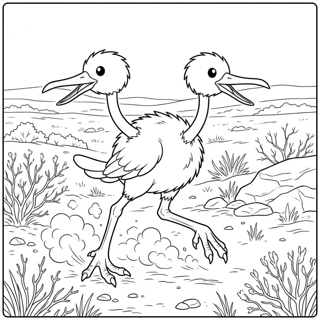 Adventurous Pokemon Doduo in the Grassland coloring page