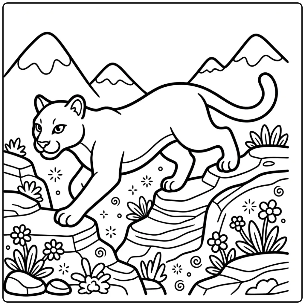 Adventurous Puma the Mountains coloring page