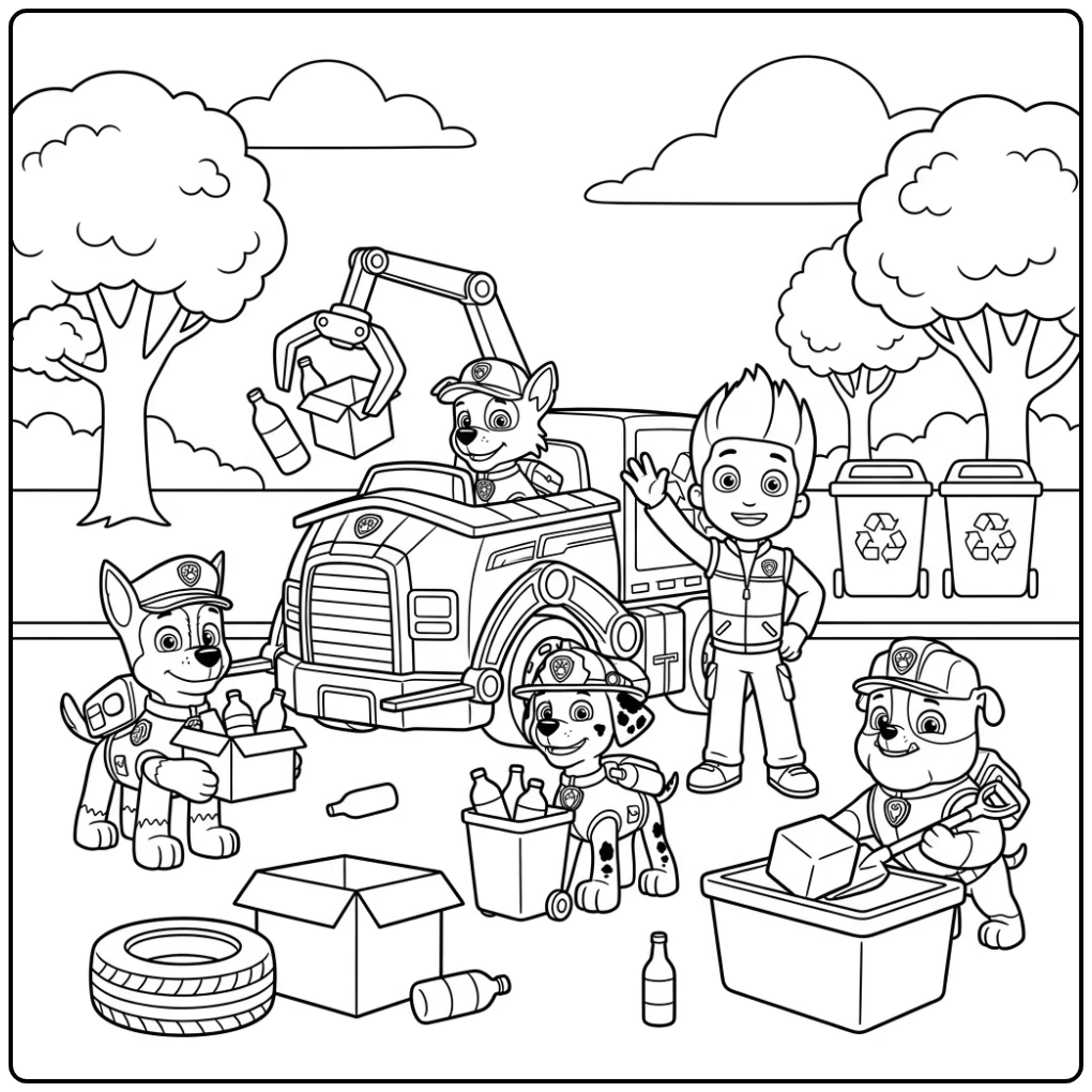 Adventurous Rocky Paw Patrol Recycle Action in the Park coloring page