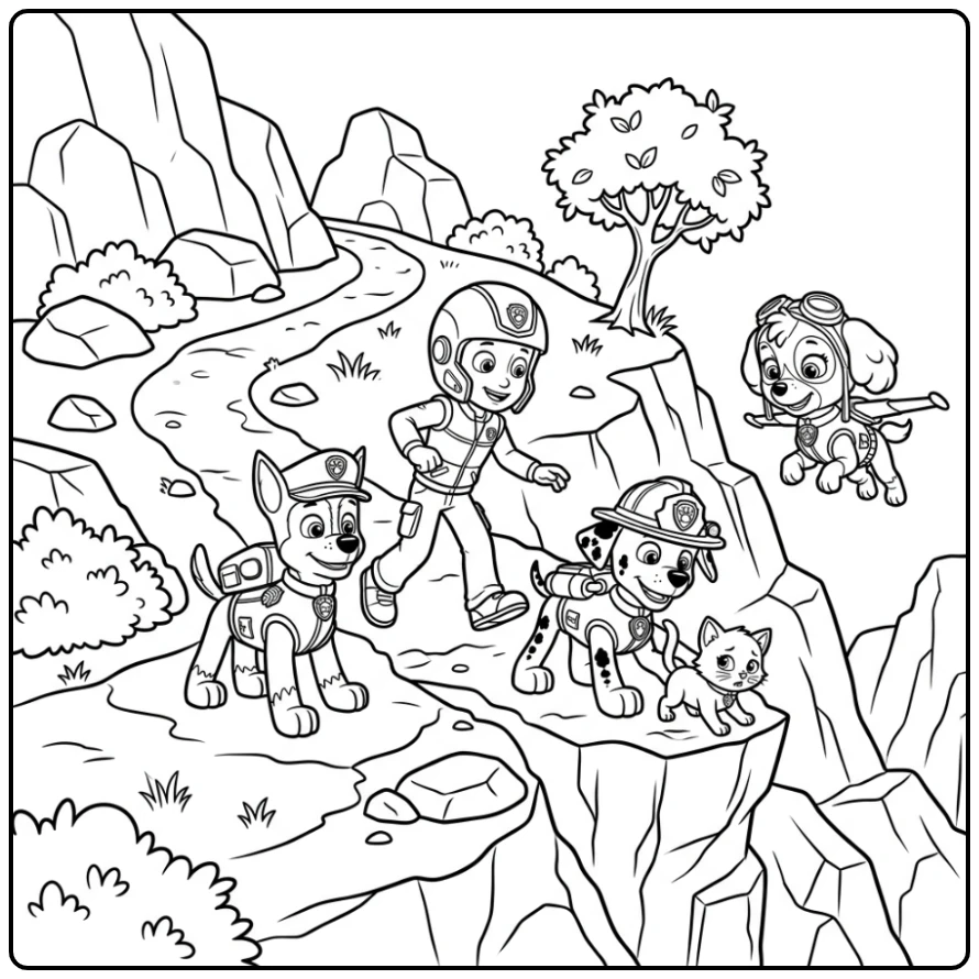 Adventurous Paw Patrol Ryder Leading Rescue Mission coloring page
