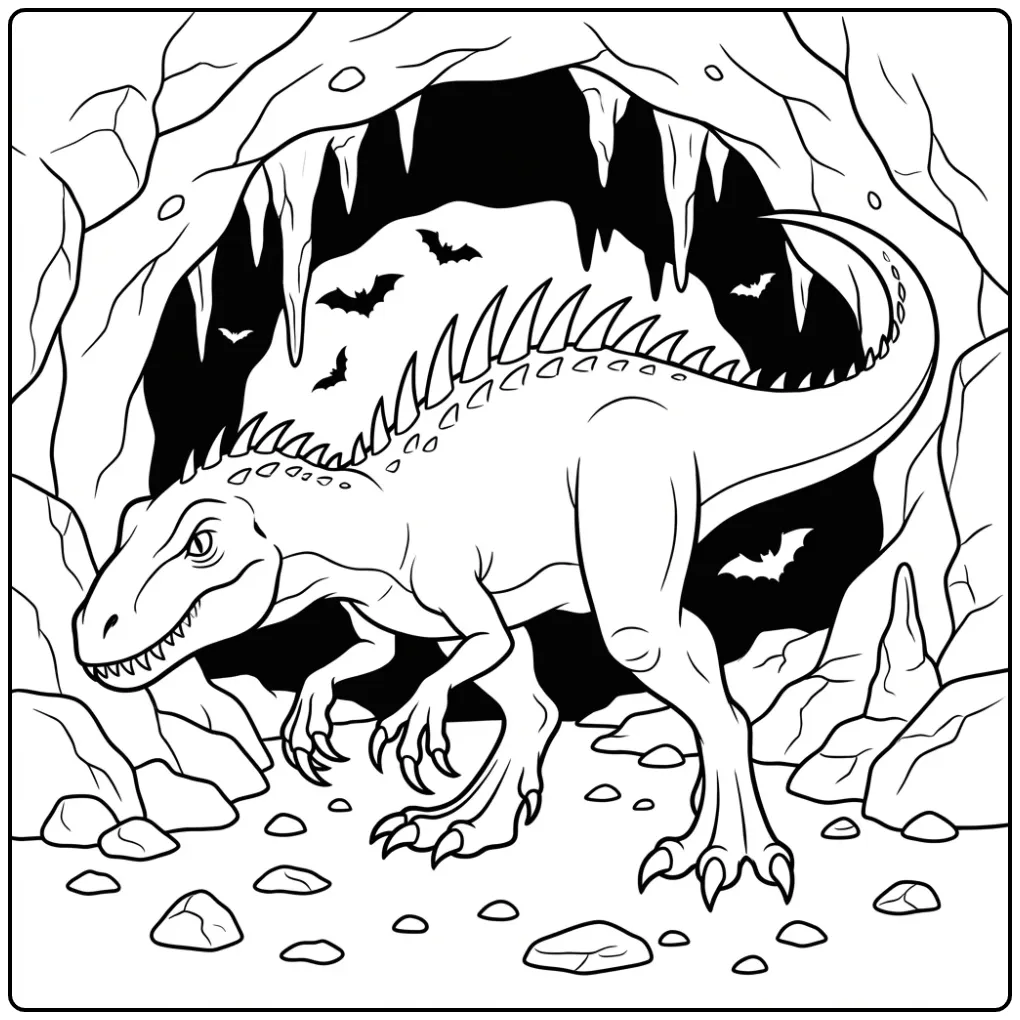Adventurous Scorpius Rex in a Cave coloring page
