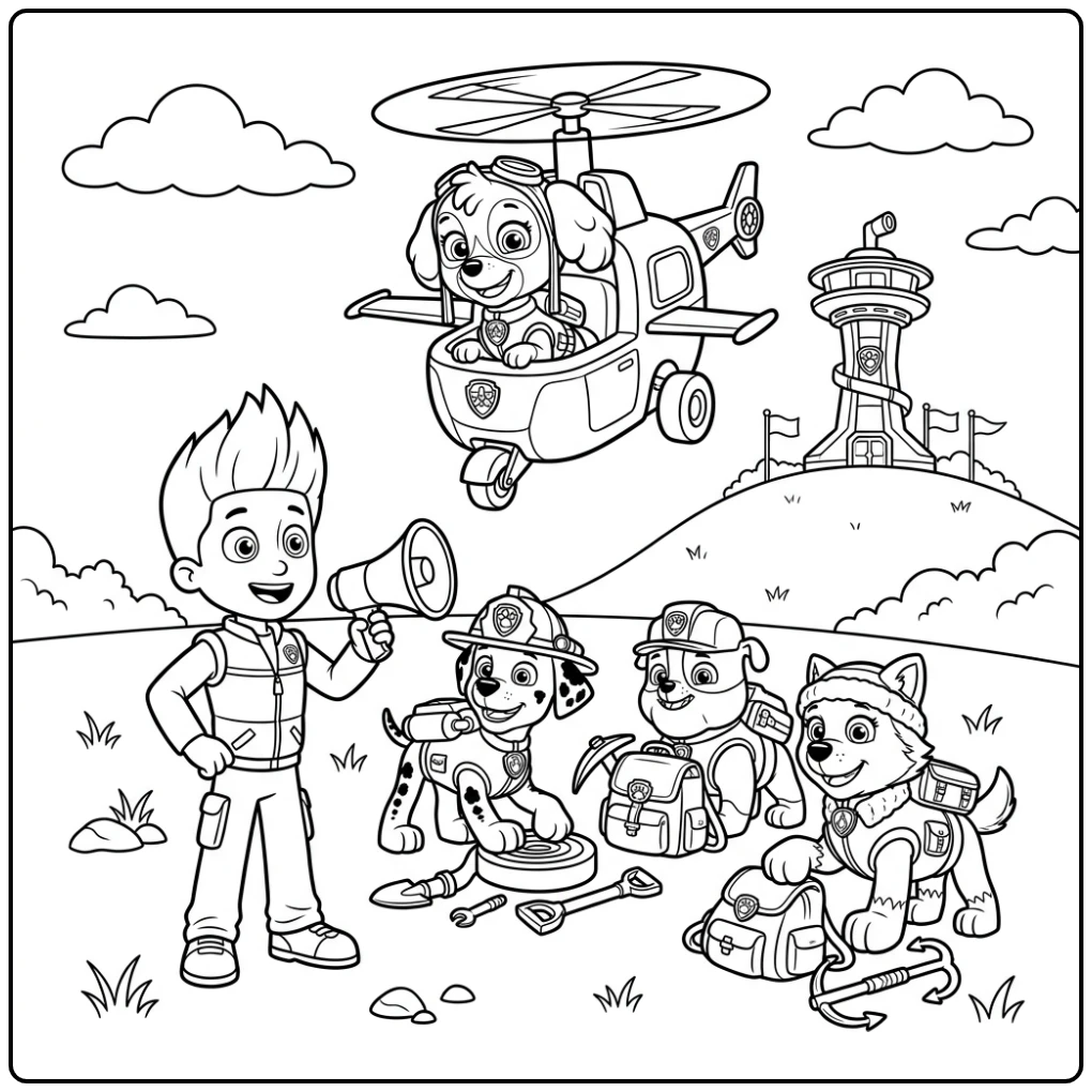 Adventurous Skye Paw Patrol the Entire Team coloring page