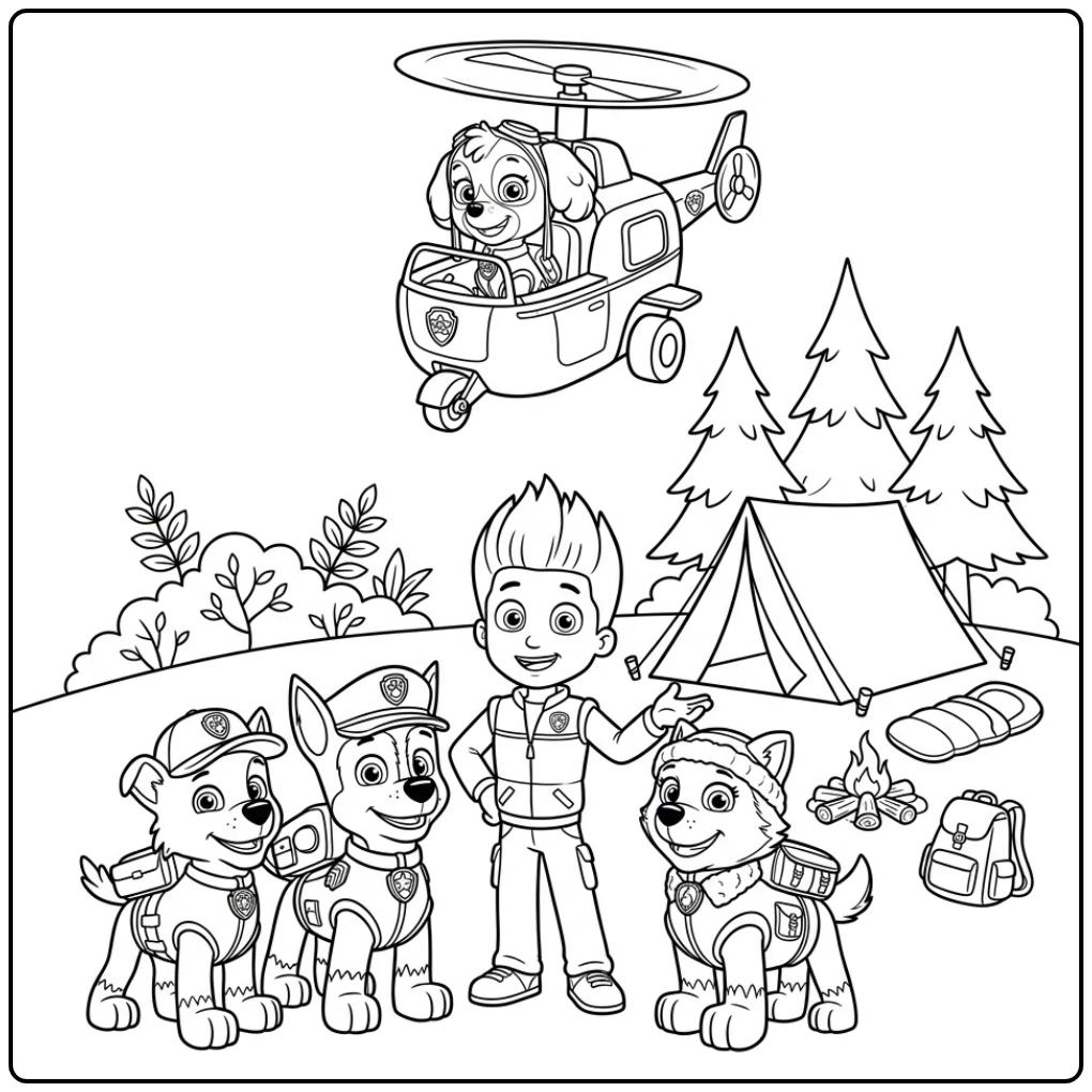 Adventurous Skye Paw Patrol Ryder and the Team coloring page