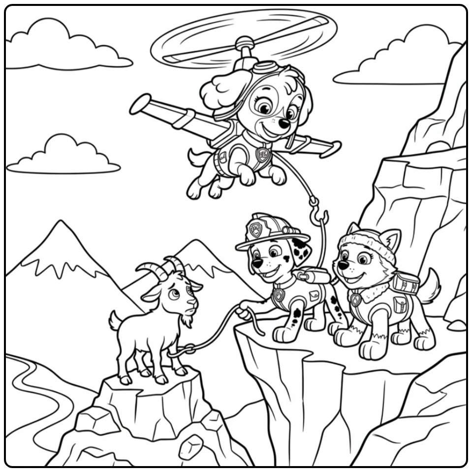 Adventurous Skye Paw Patrol Rescue in the Mountains coloring page