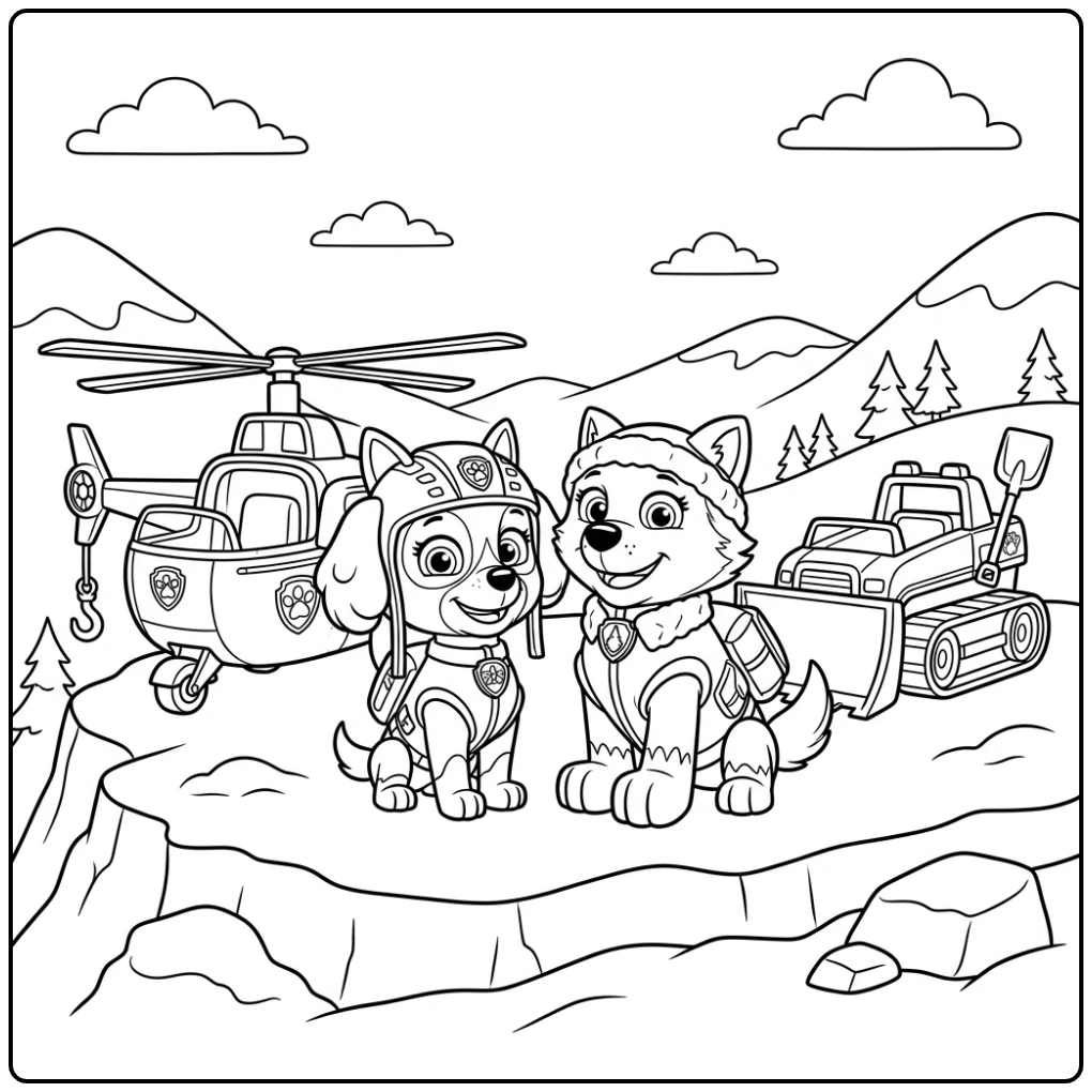 Adventurous Paw Patrol Skye and Everest coloring page
