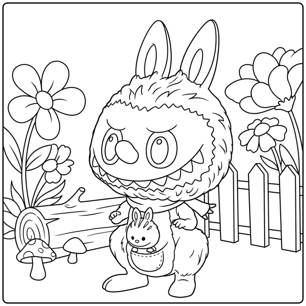 Adventurous Raccoon Labubu for Children coloring page