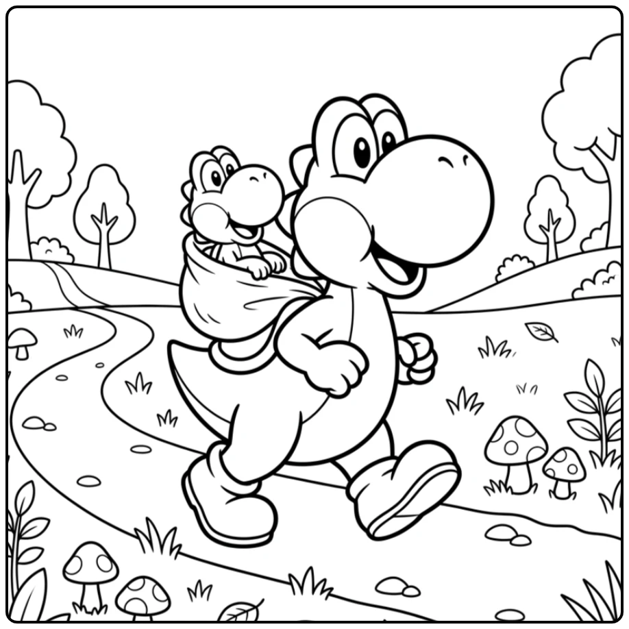 Adventurous Yoshi with Baby on the Back coloring page